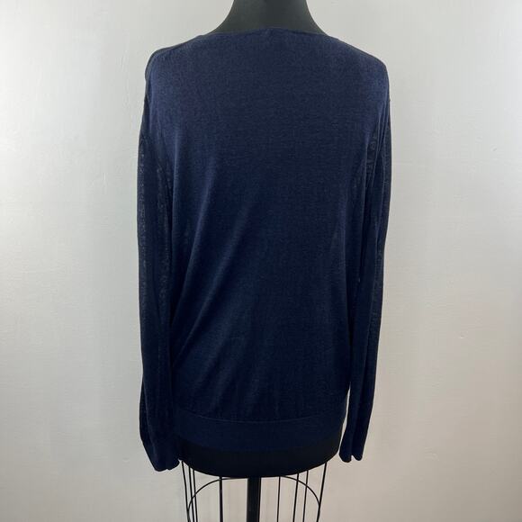 THEORY Dark Navy Blue Nautical Sag Harbor Linen Sweater V-Neck Lightweight M - Picture 5 of 8